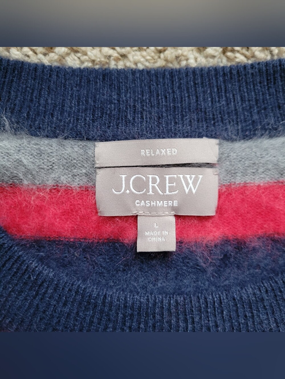J. Crew Brushed Cashmere Relaxed Crewneck Sweater Vintage Stripe Striped Large - Picture 5 of 8